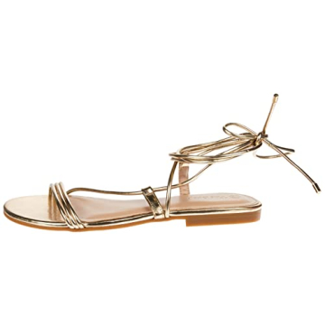 The Drop Women's Samantha Flat Strappy Lace-Up Sandal, Gold, 7.5