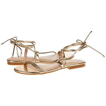 The Drop Women's Samantha Flat Strappy Lace-Up Sandal, Gold, 7.5