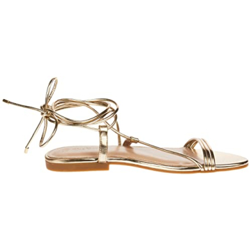 The Drop Women's Samantha Flat Strappy Lace-Up Sandal, Gold, 7.5