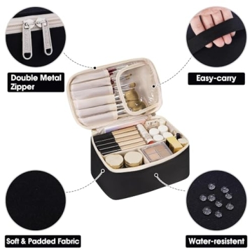 Compact Travel Makeup Bag with Brush Storage for Women