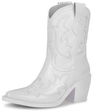 wetkiss White Cowgirl Boots for Women Cowboy Boots White Boots Booties White Western Boots Booties for Women Short Ankle Cowboy Boots Mid Calf Cowgirl Cowboy Booties Boots
