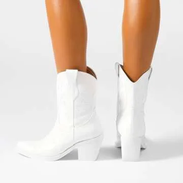 wetkiss White Cowgirl Boots for Women Cowboy Boots White Boots Booties White Western Boots Booties for Women Short Ankle Cowboy Boots Mid Calf Cowgirl Cowboy Booties Boots
