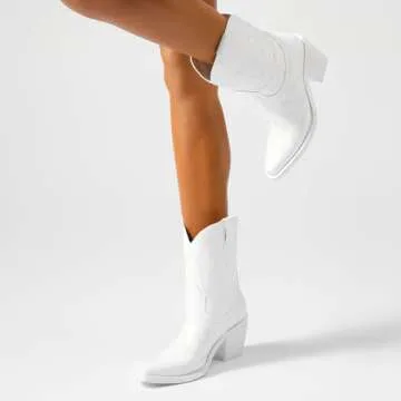 wetkiss White Cowgirl Boots for Women Cowboy Boots White Boots Booties White Western Boots Booties for Women Short Ankle Cowboy Boots Mid Calf Cowgirl Cowboy Booties Boots