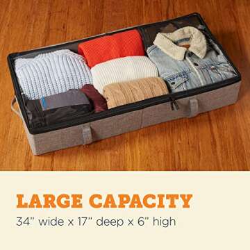 storageLAB Under Bed Storage Containers, Closet Organizers and Storage Bins, 2 Pack Underbed Clothes Storage Organizer with Sturdy Handles for use Under the Bed, End of Bed, Bed Accessories, Comforter