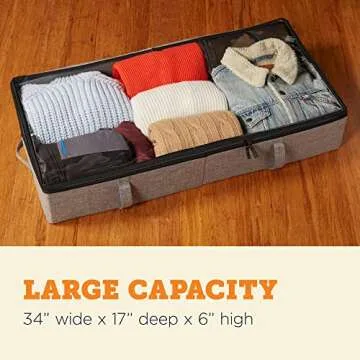 storageLAB Under Bed Storage Containers, Closet Organizers and Storage Bins, 2 Pack Underbed Clothes Storage Organizer with Sturdy Handles for use Under the Bed, End of Bed, Bed Accessories, Comforter