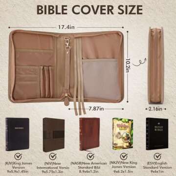 Bible Cover Case, Premium Bible Case, Leather Carrying Book Case with Handle&Zippered Pocket for Standard Size Bible and Bible Accessories, Large Bible Bag, Ideal Gift for Women Men Lady Girls