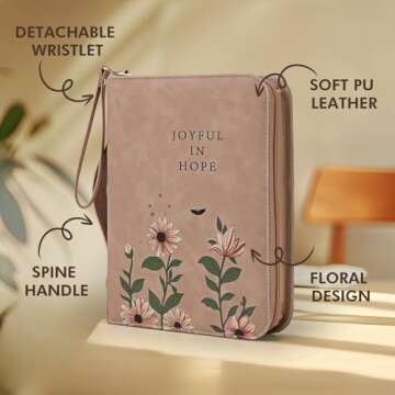 Bible Cover Case, Premium Bible Case, Leather Carrying Book Case with Handle&Zippered Pocket for Standard Size Bible and Bible Accessories, Large Bible Bag, Ideal Gift for Women Men Lady Girls