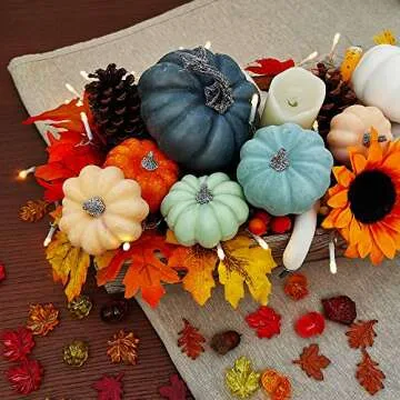 24 Pcs Bulk Assorted Rustic Harvest Artificial Pumpkins Foam Pumpkin in White Orange Green Teal for Fall Autumn Halloween Decoration Thanksgiving Party Home Kitchen Decor Baby Shower Wedding