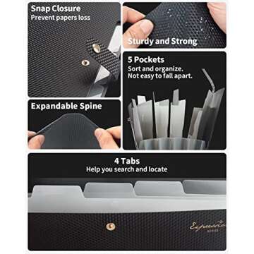 Sooez Expanding File Folder, Letter Size Accordion File Organizer, 5 Pocket Folders for Documents, Cute Folder with Labels, Portable Paper Organizer for School Office Supplies, A4 Size, White