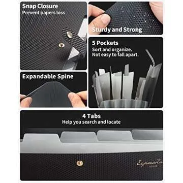 Sooez Expanding File Folder, Letter Size Accordion File Organizer, 5 Pocket Folders for Documents, Cute Folder with Labels, Portable Paper Organizer for School Office Supplies, A4 Size, White