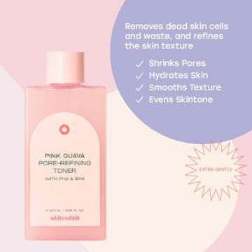 White Rabbit - Pink Guava Pore Refining Toner - 6.76 Fl Oz with PHA & BHA, Hyaluronic Acid - Removes Dead Skin Cells - Moisturizing - for Tighter, Brighter, Smoother Skin - Korean Skincare