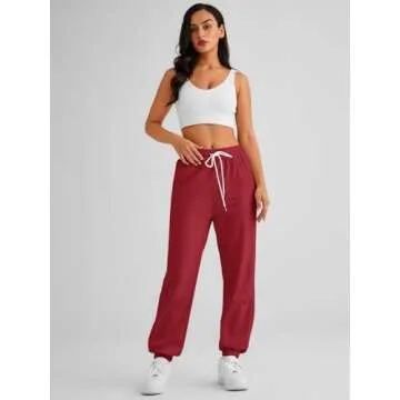 AUTOMET Women's Cinch Bottom Sweatpants - Comfy Athletic Joggers in Wine Red