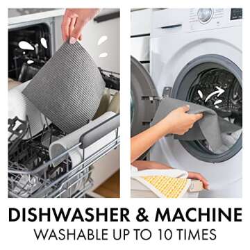 SUPERSCANDI 10 Pack Swedish Dishcloths for Kitchen - 100% Biodegradable & Compostable Reusable Paper Towels Washable, Food-Safe & Without Plastic - Dish Rags Suitable for Any Surface, Grey