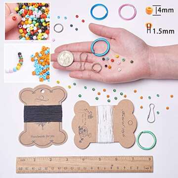 SUNNYCLUE 1 Box 1000+pcs DIY 10 Sets 4mm Seed Beads Kit Arts and Crafts for Include Keychain, Keyring & Lanyard Clips, Instruction Pony Beads Kit Jewelry Making Paper Box Plastic Case