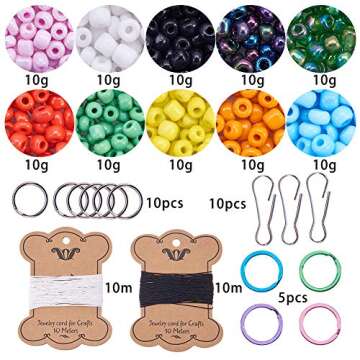 SUNNYCLUE 1 Box 1000+pcs DIY 10 Sets 4mm Seed Beads Kit Arts and Crafts for Include Keychain, Keyring & Lanyard Clips, Instruction Pony Beads Kit Jewelry Making Paper Box Plastic Case