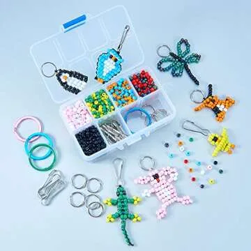 SUNNYCLUE 1 Box 1000+pcs DIY 10 Sets 4mm Seed Beads Kit Arts and Crafts for Include Keychain, Keyring & Lanyard Clips, Instruction Pony Beads Kit Jewelry Making Paper Box Plastic Case