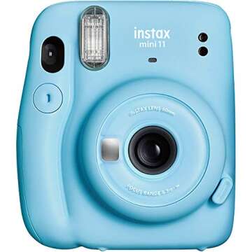 Fujifilm Instax Mini 11 Instant Film Camera with Automatic Exposure and Flash, Polaroid Camera, Fujinon 60mm Lens with Selfie Mirror, Optical Viewfinder - Sky Blue (Renewed)