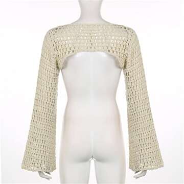 Womens Fishnet Shirt Long Sleeve Crop Top - Y2K Style