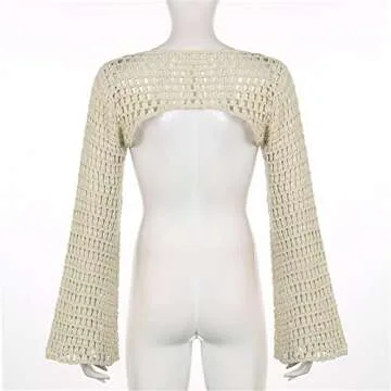 Womens Fishnet Shirt Long Sleeve Crop Top - Y2K Style