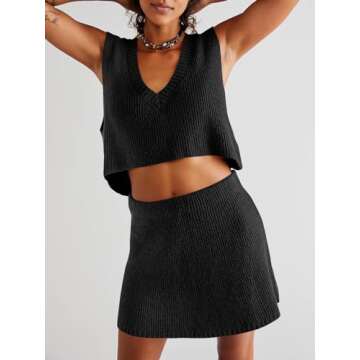 Tankaneo Women 2 Piece Outfits Sexy Sleeveless Crop Tank Tops and Low Waist Mini Skirt Sets Y2K Stre...