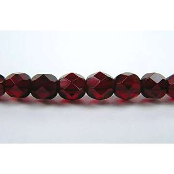 6mm (68 Beads) Garnet (Deep Red), Czech Fire Polished Round Faceted Glass Beads, 16 inch Strand