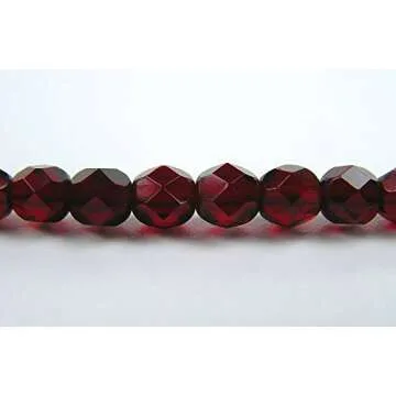 6mm (68 Beads) Garnet (Deep Red), Czech Fire Polished Round Faceted Glass Beads, 16 inch Strand