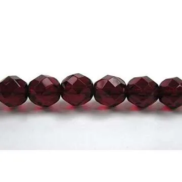 6mm (68 Beads) Garnet (Deep Red), Czech Fire Polished Round Faceted Glass Beads, 16 inch Strand
