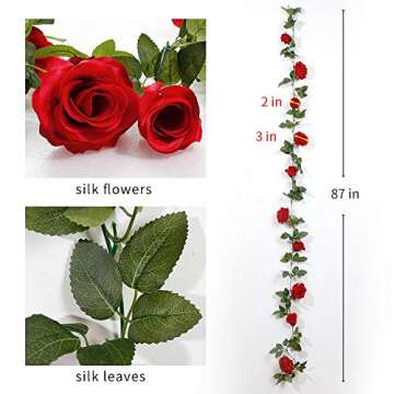 YILIYAJIA Artificial Garlands Decorative Rose Vines: 4PCS (28FT) Silk Roses Hanging Plants Greenery for Wedding Party Home Arrangement Decoration (Red)