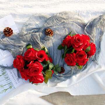 YILIYAJIA Artificial Garlands Decorative Rose Vines: 4PCS (28FT) Silk Roses Hanging Plants Greenery for Wedding Party Home Arrangement Decoration (Red)