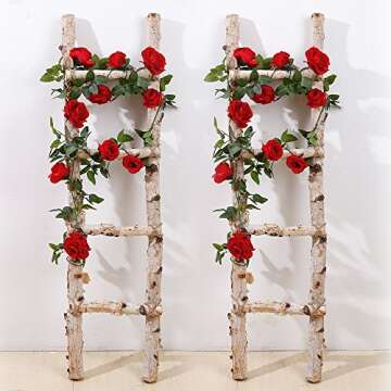 YILIYAJIA Artificial Garlands Decorative Rose Vines: 4PCS (28FT) Silk Roses Hanging Plants Greenery for Wedding Party Home Arrangement Decoration (Red)