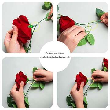 YILIYAJIA Artificial Garlands Decorative Rose Vines: 4PCS (28FT) Silk Roses Hanging Plants Greenery for Wedding Party Home Arrangement Decoration (Red)