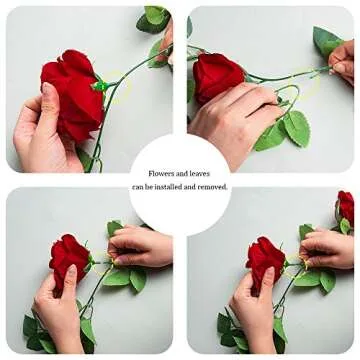 YILIYAJIA Artificial Garlands Decorative Rose Vines: 4PCS (28FT) Silk Roses Hanging Plants Greenery for Wedding Party Home Arrangement Decoration (Red)