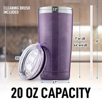 Zulay 20oz Stainless Steel Tumbler With Lid and Straw - Sweat-Free Travel Coffee Mug Tumbler Cups - Double Walled Insulated Travel Mug For Hot and Cold Drinks (Purple Shimmer)