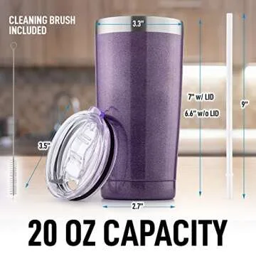 Zulay 20oz Stainless Steel Tumbler With Lid and Straw - Sweat-Free Travel Coffee Mug Tumbler Cups - Double Walled Insulated Travel Mug For Hot and Cold Drinks (Purple Shimmer)
