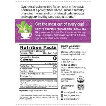Gymnema Leaf Tea | 100% Organic Herbal Tea for Healthy Metabolism | Natural Sweet Cravings Support |...