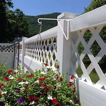 YEXEXINM 6 Pack Vinyl Fence Hooks - 5 x 10 inches Durable Patio Hooks Coated Steel Fence Hangers for Indoor & Outdoor Hanging Plants, Planters,Bird Feeders, Lights, Basket, Decoration White