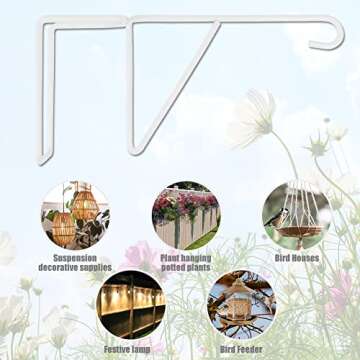 YEXEXINM 6 Pack Vinyl Fence Hooks - 5 x 10 inches Durable Patio Hooks Coated Steel Fence Hangers for Indoor & Outdoor Hanging Plants, Planters,Bird Feeders, Lights, Basket, Decoration White