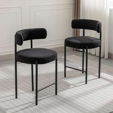 Forsalund Counter Height Bar Stools, 24'' Black Bar Stools Set of 4, Boucle Counter Stools with Back, Mid-Century Modern Bar Stools for Kitchen Island, Dining Room