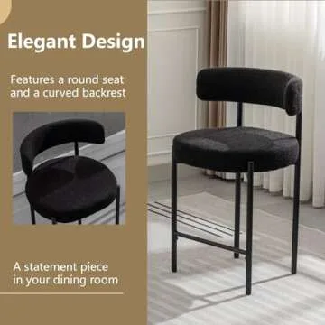 Forsalund Counter Height Bar Stools, 24'' Black Bar Stools Set of 4, Boucle Counter Stools with Back, Mid-Century Modern Bar Stools for Kitchen Island, Dining Room