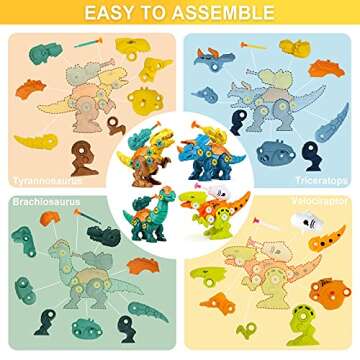 Dinosaur Toys for 3 4 5 6 7 8 Year Old Boys, STEM Educational Construction Building Toy, Take Apart Dinosaurs Toys with Large Storage Box, Electric Drill, Christmas Birthday Gifts for Kids