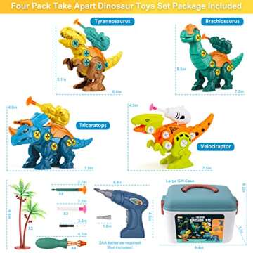 Dinosaur Toys for 3 4 5 6 7 8 Year Old Boys, STEM Educational Construction Building Toy, Take Apart Dinosaurs Toys with Large Storage Box, Electric Drill, Christmas Birthday Gifts for Kids