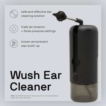 Wush Pro by Black Wolf - The Original Deluxe Water Powered Ear Cleaner with 6 Reusable Replacement Tips by Black Wolf - Safe & Effective for Ear Wax Buildup - Electric Ear Wax Removal Kit (Black)