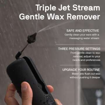 Wush Pro by Black Wolf - The Original Deluxe Water Powered Ear Cleaner with 6 Reusable Replacement Tips by Black Wolf - Safe & Effective for Ear Wax Buildup - Electric Ear Wax Removal Kit (Black)