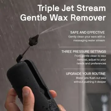 Wush Pro by Black Wolf - The Original Deluxe Water Powered Ear Cleaner with 6 Reusable Replacement Tips by Black Wolf - Safe & Effective for Ear Wax Buildup - Electric Ear Wax Removal Kit (Black)