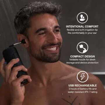 Wush Pro by Black Wolf - The Original Deluxe Water Powered Ear Cleaner with 6 Reusable Replacement Tips by Black Wolf - Safe & Effective for Ear Wax Buildup - Electric Ear Wax Removal Kit (Black)