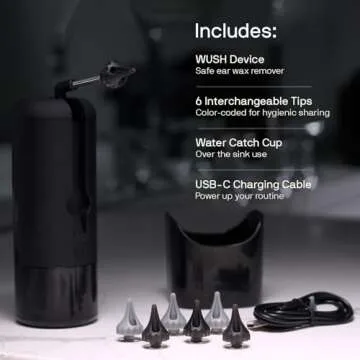 Wush Pro by Black Wolf - The Original Deluxe Water Powered Ear Cleaner with 6 Reusable Replacement Tips by Black Wolf - Safe & Effective for Ear Wax Buildup - Electric Ear Wax Removal Kit (Black)