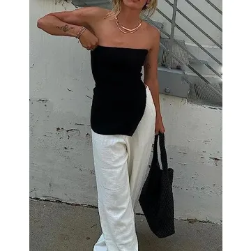 Lauweion Y2K Strapless Knit Tube Top with Asymmetrical Slits