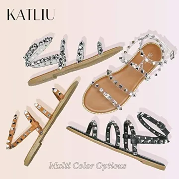 Stylish KATLIU Strappy Studded Flat Sandals for Comfort & Style