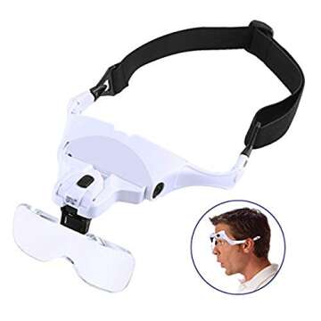 Wallfire Head Magnifier Glasses Head Mount Magnifying Glasses with LED Light for Reading Professional Headband Magnifier Hands Free for Jewelers, Crafts