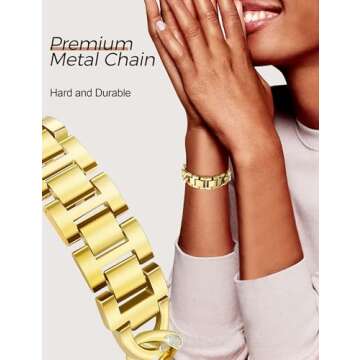 JR.DM Gold Watch Bands Women Compatible with Apple Watch 38mm 40mm 41mm 42mm (S10) Bling Diamond Adj...